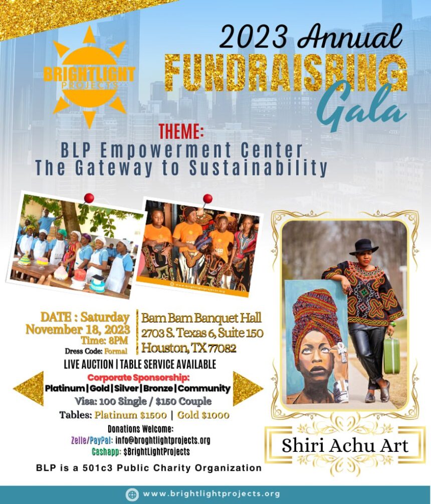 Shiri Achu Art Partners with Bright Light Projects on their 2023 Annual Fundraising Gala in Houston, Texas on November 18, 2023